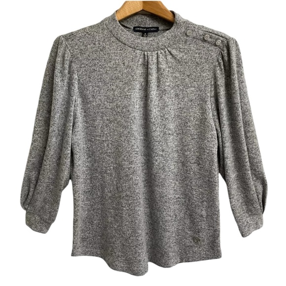 Adrienne Vittadini Sweater Top Shirt Womens Medium Grey Crystal Button Accents - Picture 1 of 10